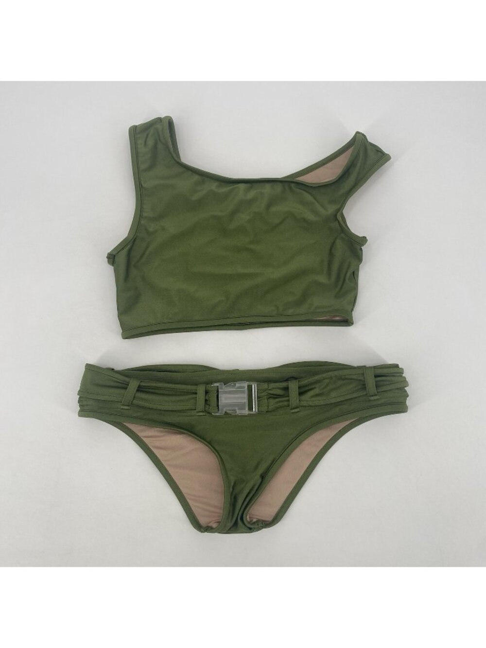 Malibu1028 Women's M Army Green Charlie's Angel Buckle Waist Bikini Set NEW